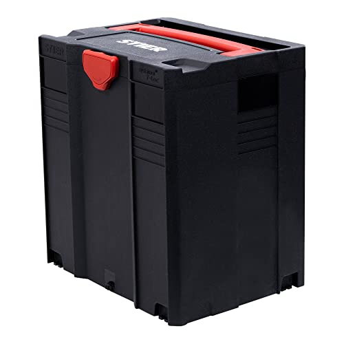 STIER Systainer V T-LOC BLACK-Edition, Werkzeugkoffer, 296 x 396 x 427 mm, BLACK-Edition, Transportbox aus stabilem ABS-Kunststoff, Systemkoffer stapelbar, Sortierbox