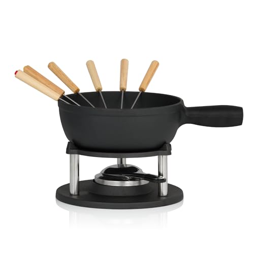 BBQ-Toro Gusseisen Fondue Set für 6 Personen | 2 Liter | Fondueset 9 teilig mit Brenner und Gabeln | Fondue-Set, Käsefondue Set, Fleischfondue Set, Schokofondue Set | Fonduetopf, Topf-Set