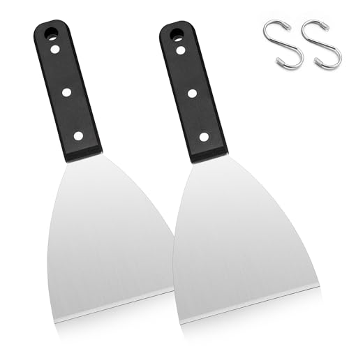 Grillspachtel, Joyfair 2 Stück Plancha Spachtel Küchenspachtel Set, Grill Spachtel Edelstahl mit ABS-Kunststoffgriff, Pizzaspatel für BBQ/Küche/Kochen/Reinigen, Schräger Rand & Spülmaschinenfest