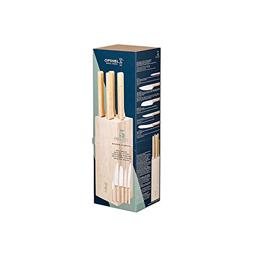 Opinel Parallele Bread Messerblock mit 5 Messern, Messerblock aus Buchenholz gefertigt, Messerset, 254579