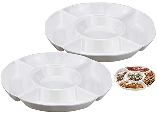 2 Stk Snackschale Unterteilt, 5 Fach Snack Schalen Weiß Snackteller Menüteller 25cm x 3cm Sharing Platte für frische Snacks