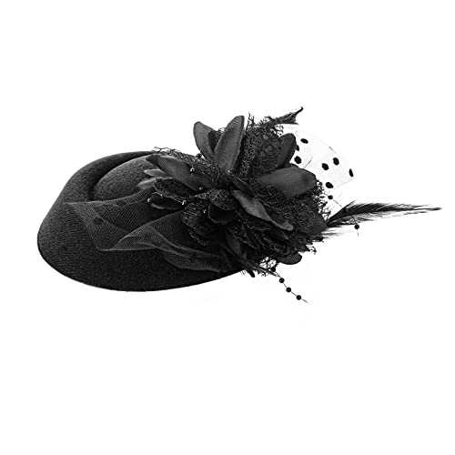 Yolev Vintage Fascinators Hut 20er 50er Blume Federkleid Kopfschmuck Fascinator Schwarz Hüte Teeparty Cocktail Schleier Pillendose Stirnband Schleier Damen Mädchen Halloween