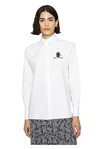 KARL LAGERFELD Ikonik Animals Hemd aus Popeline für Damen, Modell 220W1603, Weiß, Popeline-Hemd für Damen, Ikonik Animals Modell 220W1603, Weiß, weiß, X-Large