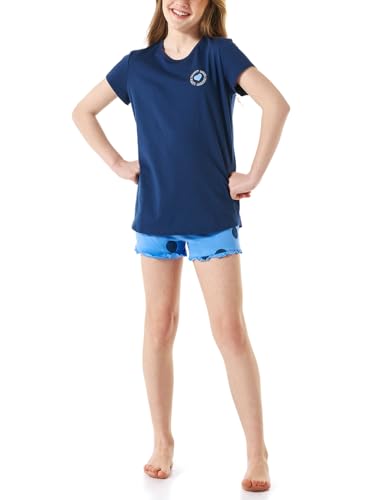 Schiesser Mädchen Schlafanzug Set Pyjama kurz-100% Organic Bio Baumwolle-Größe 140 Pyjamaset, Nachtblau_180953, 176
