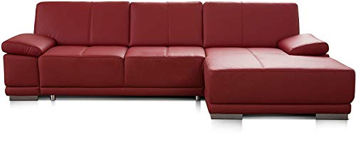 CAVADORE Schlafsofa Corianne in echtem Leder / Eckcouch mit Bettfunktion und beidseitiger Armteilverstellung / 282 x 80 x 162 / Echtleder, rot