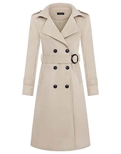 Zarlena Damen Mantel mit Reverskragen eleganter Langmantel langer Wollmantel-Optik Herbst Winter Frühling XL Beige