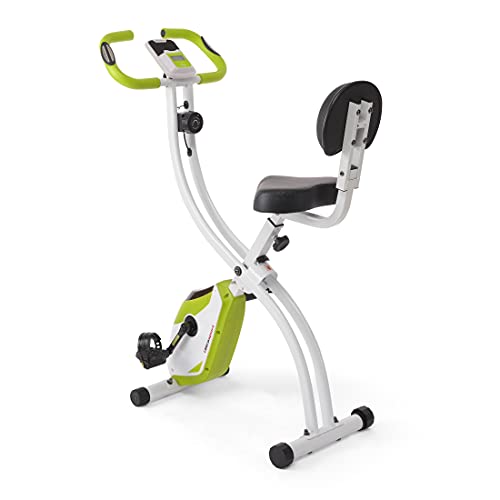 Ultrasport F-Bike 200B, Fahrradtrainer, faltbarer Heimtrainer, mit Rückenlehne, LCD Trainingscomputer, maximales Benutzergewicht 110 kg, Herzfrequenzmessung, 8 Widerstandsstufen, Grün/Weiß