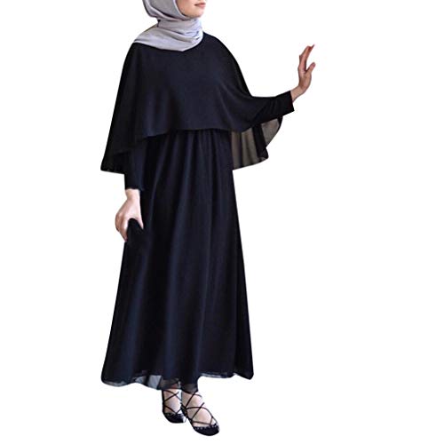 Lazzboy Vintage Women Abaya Long Maxi DRE Arab Jilbab Muslim Robe Islamic Kaftan Muslim Kleider, Damen Lange Arabische Muslimische Islamischer Dubai Kleidung(Schwarz,XL)