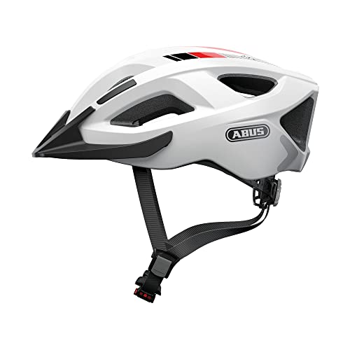 ABUS Stadthelm Aduro 2.0 - Allround-Fahrradhelm mit Licht - in sportivem Design für den Stadtverkehr - für Damen und Herren - Weiß, Größe M