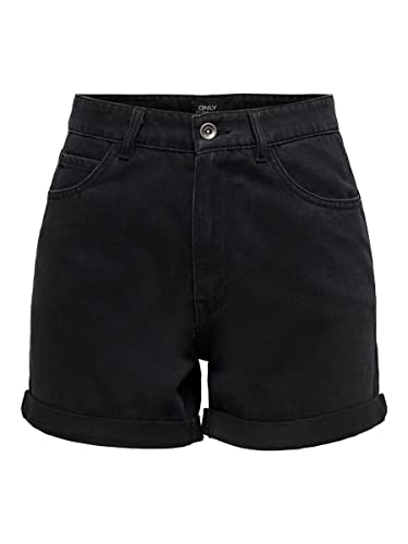 ONLY Women's ONLVEGA HW MOM DNM NOOS Jeans-Shorts, Black Denim, M