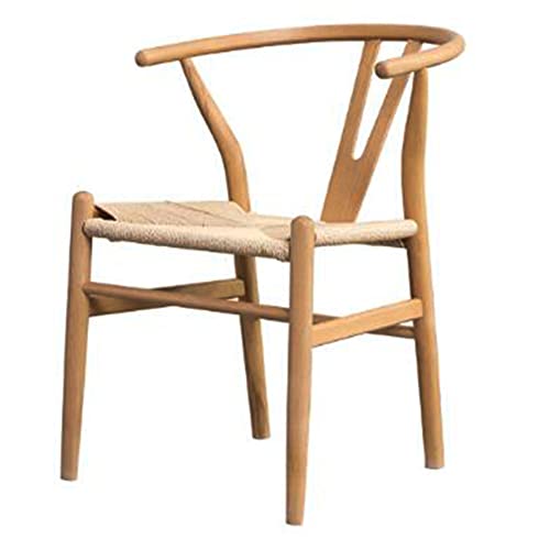 Wishbone-Stuhl Esszimmerstühle Aus Natürlichem Massivholz Mitte des Jahrhunderts Modern Y-Stuhl Sessel Sitz Aus Hanf(Size:48x45x47cm)