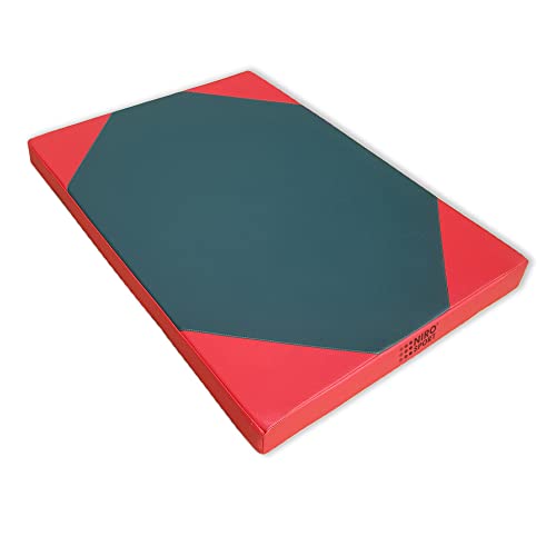NiroSport Turnmatte für zu Hause / 8cm hohe Weichbodenmatte für Gymnastik & Yoga / Kinder Sportmatte für Turnhallen – hautfreundlicher Fitnessmatte aus abwaschbarem Kunstleder (100 x 70; Grün/Rot)