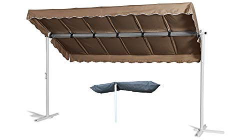 GRASEKAMP Qualität seit 1972 Standmarkise Dubai Taupe 375x225cm mit Schutzhülle Terrassenüberdachung Raffmarkise Mobile Markise Ziehharmonika