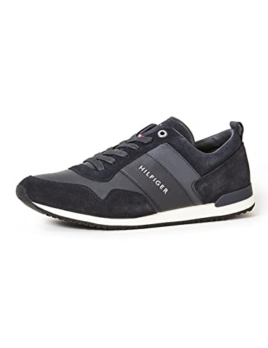 Tommy Hilfiger Herren Sneakers Iconic Leather Suede Mix Runner, Blau (Midnight), 44