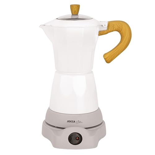 Jocca Elektrische Italienische Kaffeemaschine Nature, 6 Tassen Mokkakocher, 300ml, Drehbarer Sockel, Kaltberührungsgriff, Warmhaltefunktion, WeiÃŸ