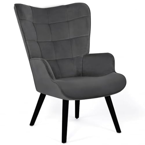 IDMarket Skandinavischer Sessel Ania, Velours, Grau