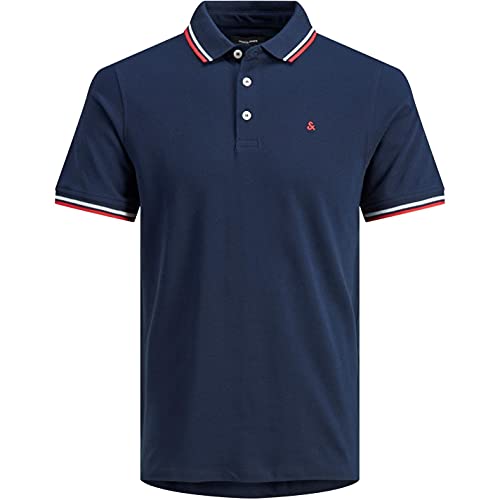 Jack & Jones Herren Slim Fit Polo Shirt JJEPAULOS Uni Sommer Hemd Kragen Kurz Arm Basic Pique Cotton, Farben:Navy, Größe:XXL