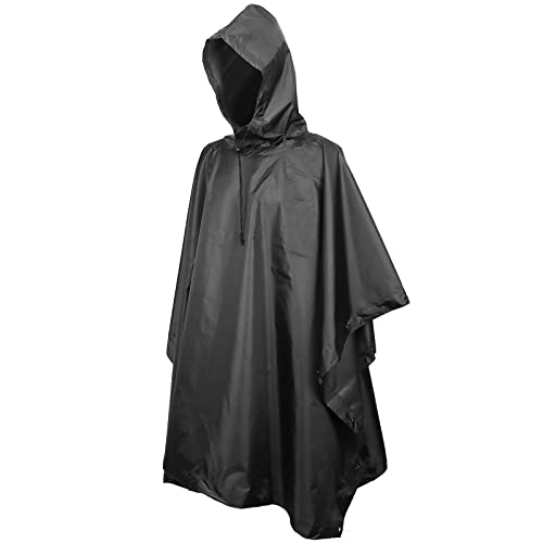 Regenponcho Wasserdicht Regencape mit Kapuze Multifunktionales Regenmantel Wiederverwendbar Regenkleidung Faltbare Ripstop Damen Herren für Wandern Camping Angeln Täglichen Gebrauch Schwarz Dunkel