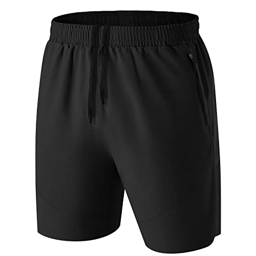 Herren Sport Shorts Kurze Hose Schnell Trocknend Sporthose Leicht mit Reißverschlusstasche(Schwarz,EU-5XL/US-4XL)