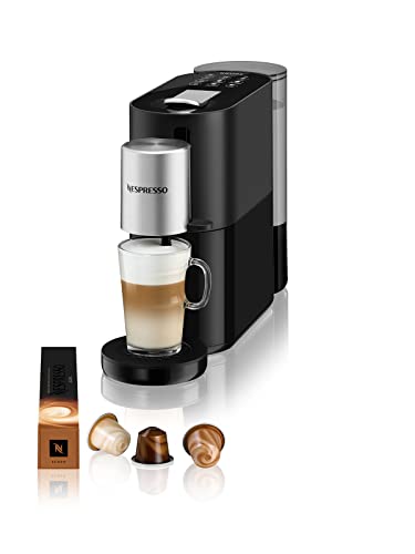 Krups XN8908 Nespresso Atelier Kaffeemaschine mit Milchaufschäumer | 1 L Wassertank | inkl. Glastasse+Kapseln | 19bar Druck | schwarz/ silber