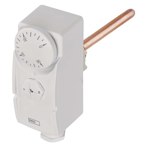 EMOS - mechanischer Thermostat mit Tauchhülse - manuell, kabelgebunden - Heiz- und Kühlsysteme - Temperaturregelung 0-90 °C - invasive Messung - 230 V, 16 A/4 A - weiß