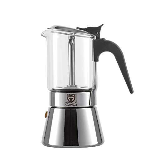 GRÄWE Espressokocher aus Edelstahl mit Glaskanne, für Induktion und alle Herdarten geeignet, spülmaschinengeeignet, 4 Tassen, 160 ml