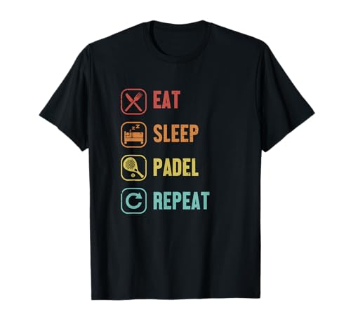 Eat Sleep Padel Repeat - Geschenk Padel Tennis Paddleball Padelspieler - Unisex Erwachsene T-Shirt - Schwarz - S - Klassische Passform - Crew-Ausschnitt - Kurzarm - Padel-Tennis-Motiv