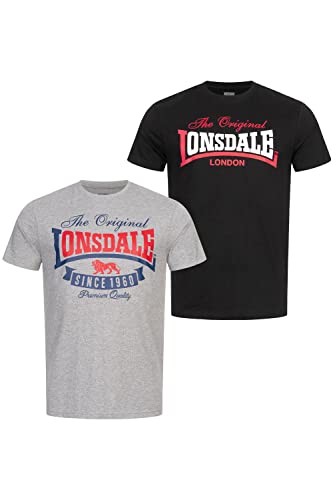 Lonsdale Men's GEARACH T-Shirt, Marl Grey/Black, L