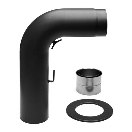 raik Rauchrohr/Ofenrohr-Set 150 mm Durchmesser inkl. Rohrbogen 90 ° rund Wandrosette Doppelwandfutter Zugeregulierung Reinigungsöffnung Schwarz SH054-150-sw