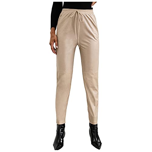 Damen Hose Kunstleder - Faux Leather Pant Lederimitat Hose Loose Pu Pants Lederhose Lässige Solide Punk Pu-Hose Mit Taschen Streetwear Damen Hose In Leder Optik