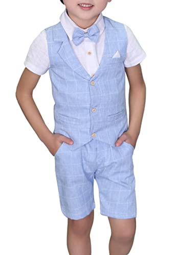 LOLANTA 4 STK Kleinkind Junge Sommerhochzeit Kinderanzug, Festliche Anzüge Westen Set für Kinder, Sommerlicher Jungen Anzug, Blau, 98-104 (Tag 100)