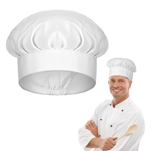 JJUNW Kochmütze Unisex, Baumwolle Kochhüte Erwachsene Kochmützen Verstellbar Kochhut, Kochmütze Haarnetz Küche für Herren Frauen Restaurant Kochen Backen(Weiß)
