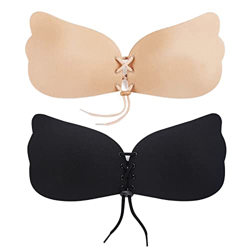 TEMOLA Klebe BH, Trägerlos Push Up BH, Rückenfrei BH, Unsichtbarer Klebe BH, Selbstklebend BH, Damen Trägerloser BH, Für Brautkleid, Badeanzug, Abendkleid, Rückenfreies Kleid [2 stück] A