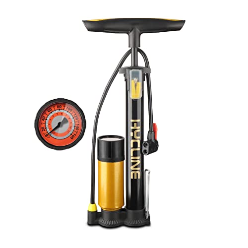 Hycline Fahrradpumpe, Luftpumpe 160 PSI Hochdruck Standpumpe mit Manometer, Handpumpe für alle Ventile - Presta, Schrader, Dunlop, Auto, Französisches Ventil, für Bike, Reifen, Ball, Luftkissen