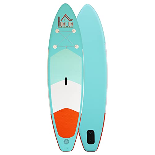 HOMCOM Aufblasbares Surfbrett, Surfboard mit Paddel, Stand Up Board, rutschfest, Inkl. Ausrüstung, PVC, Eva, Grün, 305 x 76 x 15 cm