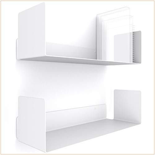 UNITURE® - [2er Set Wandregal weiß modernes & Zeitloses Design - Bücherregal mit einfacher Montage - Wandregal 2X 42cm - Regal für Büro & Wohnzimmer