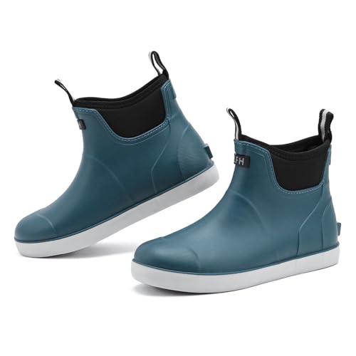 Rumkok Gummistiefel Herren Halbhoch, Grundlegend Wasserdicht Atmungsaktiv Stiefeletten, Anti-Rutsch Mode PVC Schwarz Chelsea-Stiefel, Gummistiefel Herren, Blau, 45 EU