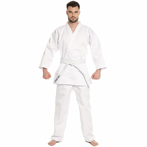 JELEX Kihaku Karateanzug Set aus Hose, Oberteil und Gürtel für Erwachsene und Kinder. Für Karate, Judo und andere Kampfsportarten. Für Einsteiger und Profis (170, Erwachsene weiß)