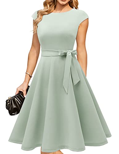 DRESSTELLS Cocktailkleid Damen Elegant Hellgrün 1950er Knielang Rockabilly Hochzeitkleid Vintage Abendkleid Kurz Swing Festlich Midilang Sommer Kleid LightGreen L