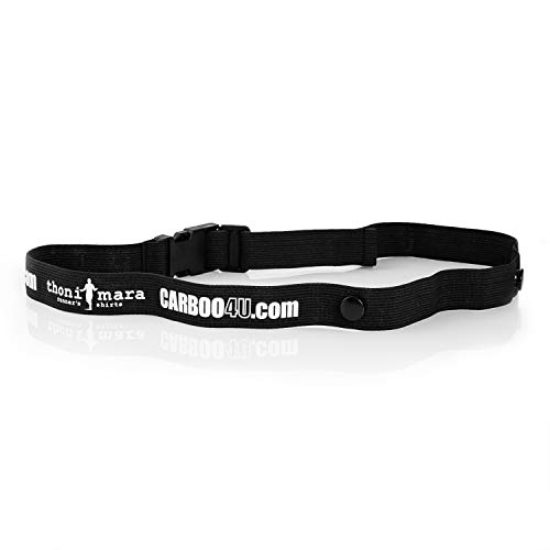 Carboo4U Thoni Mara Unisex Laufnummernband in schwarz | Startnummernband mit Druckknöpfen | Ideal für Marathon, Triathlon, Laufen, Radfahren