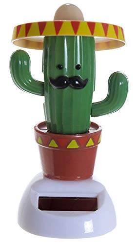 Namenlos Wackelfigur Kaktus mit Sombrero mit Solar | Lustige Deko-Figur Wackelkopf-Figur für Auto LKW H 10,5 cm