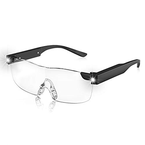 OuShiun Lupenbrille mit LED Licht USB Wiederaufladbare Lupe Brillen für Close Work Lesen Hobbys Crafts(Schwarz, 2.0X)
