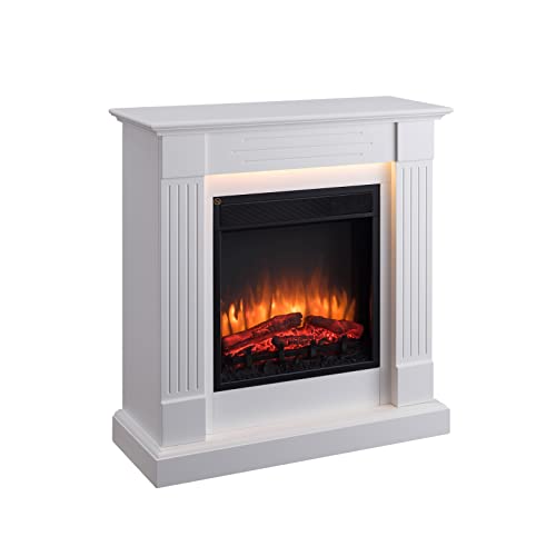 RICHEN Ladina Elektrokamin - Elektrischer Standkamin mit Heizung 1000/2000 W, realistischer 3D-Flammeneffekt, LED-Beleuchtung, Fernbedienung programmierbar, Timer, Thermostat - Weiß