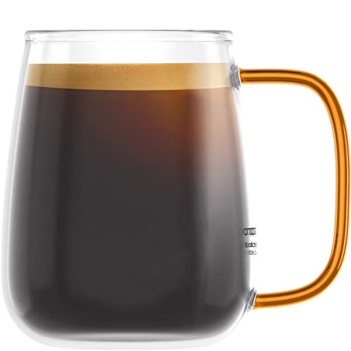 amapodo Tasse groß - Kaffeetasse Glas 700ml - Glastasse für heiße Getränke - Geschenke für Frauen - Jumbotasse - XXL Coffee Glass Cup - Kaffee Glas mit Henkel Orange