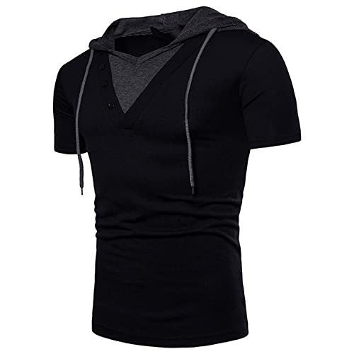 BIBOKAOKE Herren Hoodie T-Shirt Sommer Kurzarm mit Kapuze Workout Sport Fitness Kapuzenpullover Shirts Mode Einfarbig Muscle Shirt Freizeithemden Sweatshirt Männer Sport Shirts Hoody