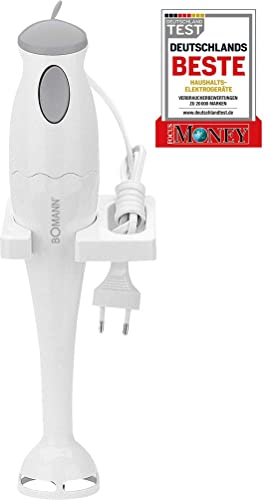 Bomann Stabmixer SM 354 CB Pürierstab, Handmixer, Mixer für Smoothie, Multizerkleinerer inkl. Mixbecher mit 0,5 Liter Skala, Edelstahl-Messer, inkl. Wandhalterung, 180 Watt Leistung, weiß