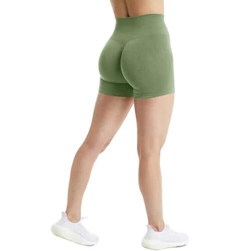 JN JANPRINT Kurze Hose Damen Radlerhose Kurz Sporthose Laufhose Leggings Seamless Scrunch Butt Sportleggins Hohe Taille Shorts für Gym Fitness Workout Yoga Radfahren(TLuxus Grün,S)