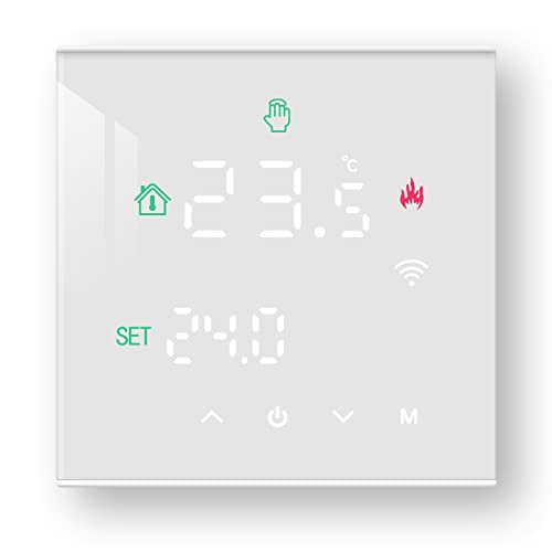 Beok Thermostat Heizung Smart, WiFi Fussbodenheizung Thermostate für Warmwasserbereitung Programmierbarer Raumthermostat mit Digital LCD Kompatibel mit Alexa, Google Home 3A TGW60W-WIFI-WP Weiß