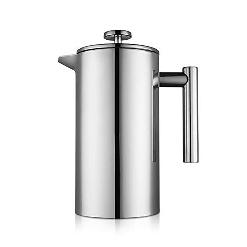 MaxMiuly Kaffeebereiter French Press 1,5 Liter Kaffeezubereiter aus Edelstahl, Doppelwandig Isoliert French Press Caffettiera Kaffeekanne mit 2 Extra Sieben, Silber 1500ml