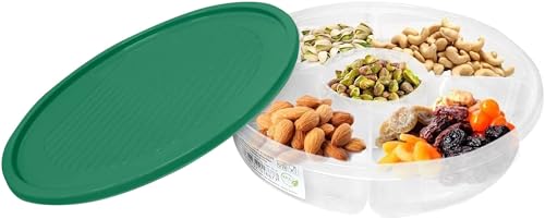 Vanorell Snack Aufbewahrungsbox Süßigkeiten Box mit Deckel für Nussbonbons Trockenfrüchte Lebensmittel Obstbox Trockenobstbehälter geteilte Serviertabletts Teller Schalen (GRÜN)